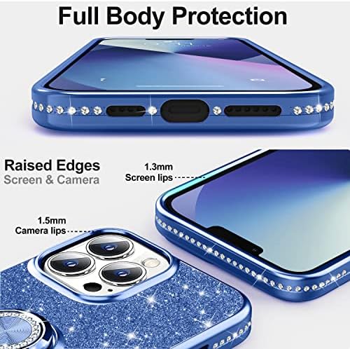 Thomo תואם למארז iPhone 12 Pro Max, [Bling kickstand] נצנצים חמודים דקיקים גוף מלא מגן מארז טלפון לאייפון 12 Pro Max נשים בנות עמוק כחול